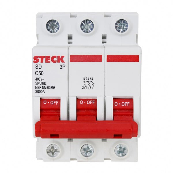 Disjuntor Din Tripolar Curva C 50A Steck - FT tech