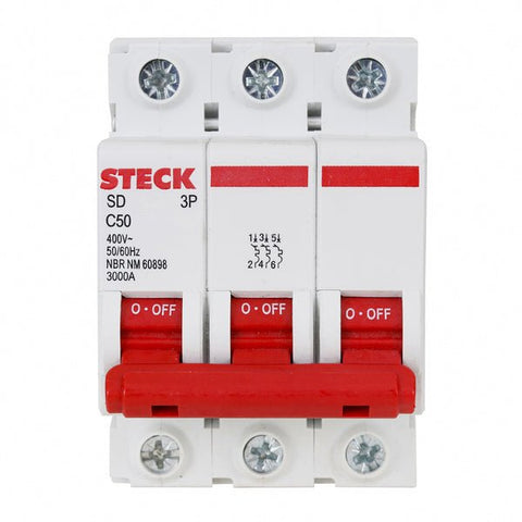 Disjuntor Din Tripolar Curva C 50A Steck - FT tech