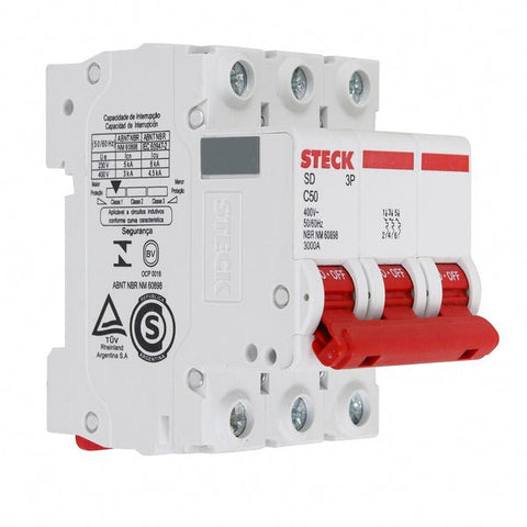 Disjuntor Din Tripolar Curva C 50A Steck - FT tech