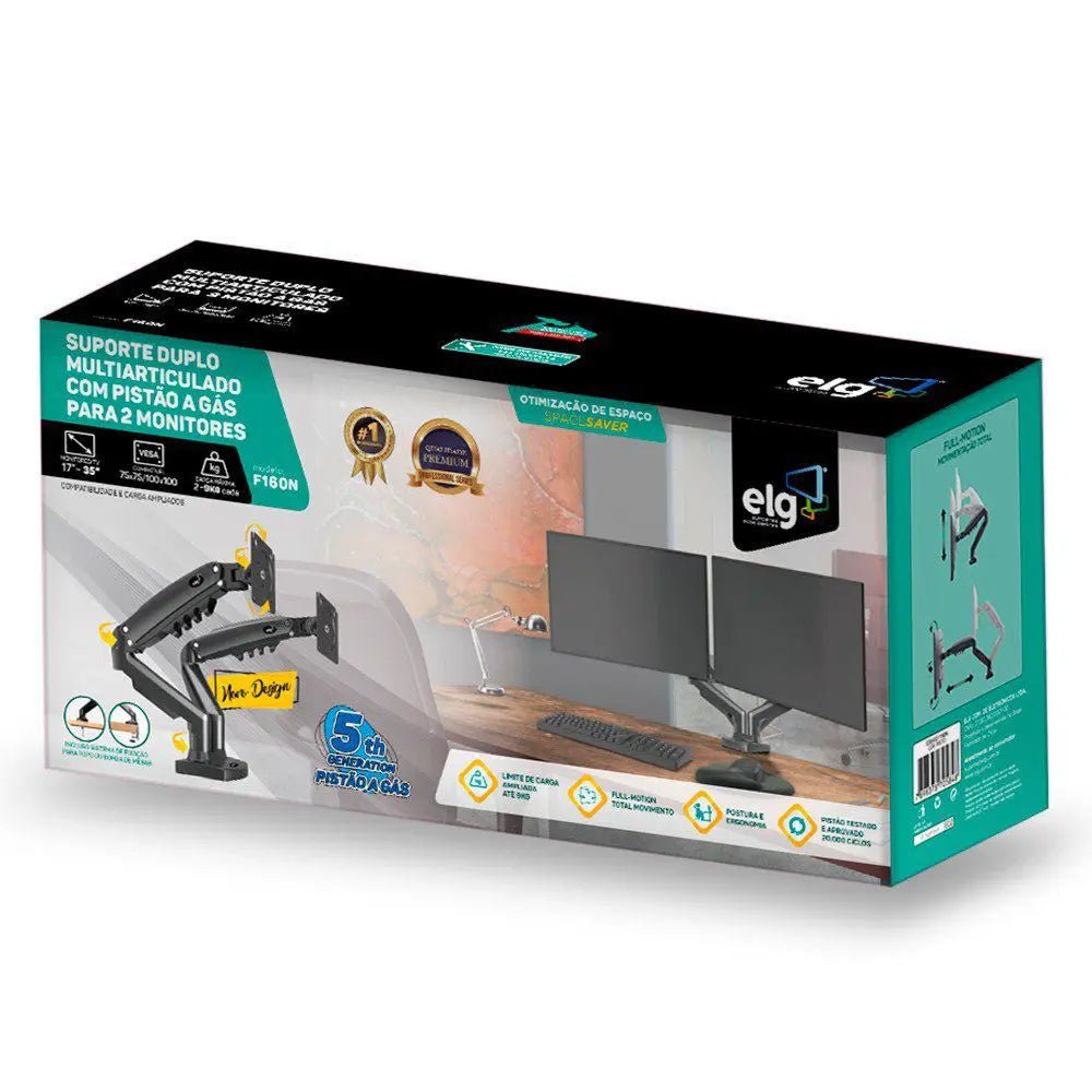 Suporte Articulado de Mesa para 2 Monitores ELG - FT tech