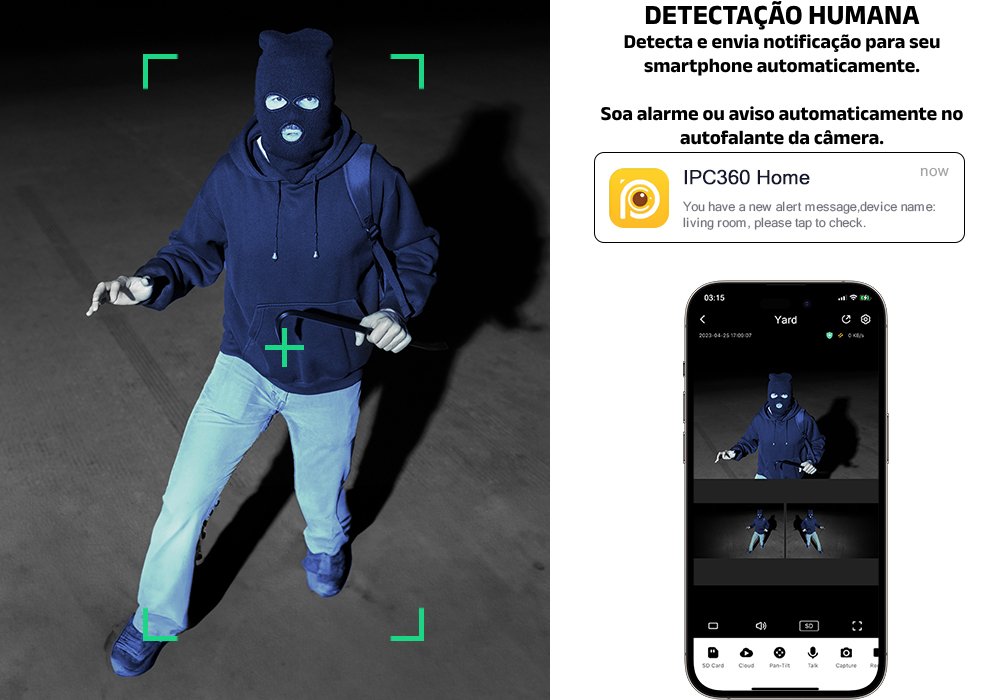 Câmera de Segurança - CANSITUM - WIFI HD 12MP IP - 3 Lentes, Rastreamento Automático, Detecção de Movimento, PTZ, À Prova d'Água - Loja FT Tech