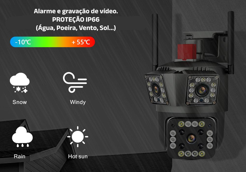 Câmera de Segurança - CANSITUM - WIFI HD 12MP IP - 3 Lentes, Rastreamento Automático, Detecção de Movimento, PTZ, À Prova d'Água - Loja FT Tech
