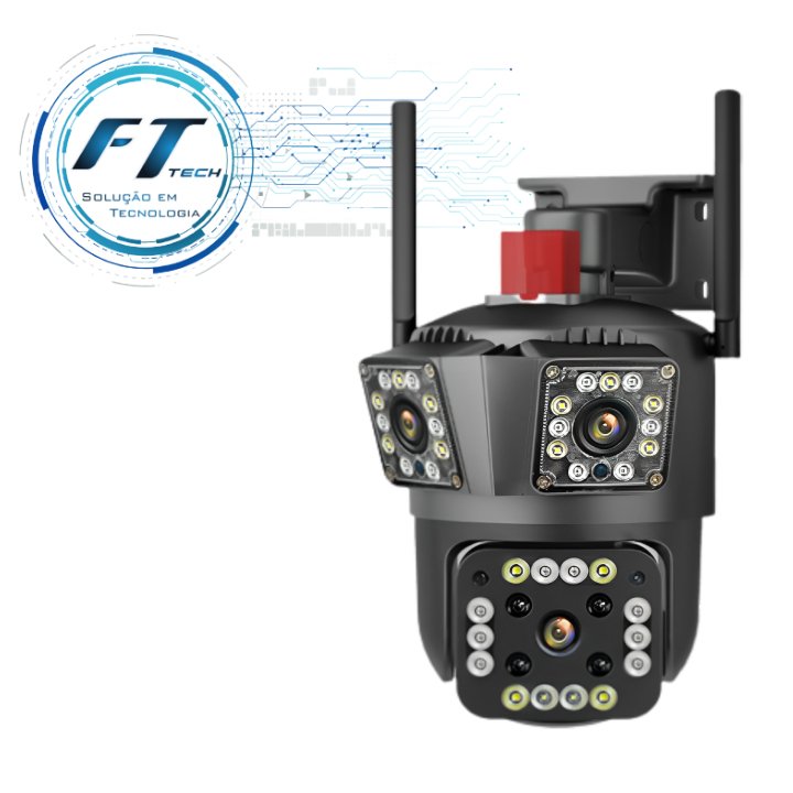 Câmera de Segurança - CANSITUM - WIFI HD 12MP IP - 3 Lentes, Rastreamento Automático, Detecção de Movimento, PTZ, À Prova d'Água - Loja FT Tech